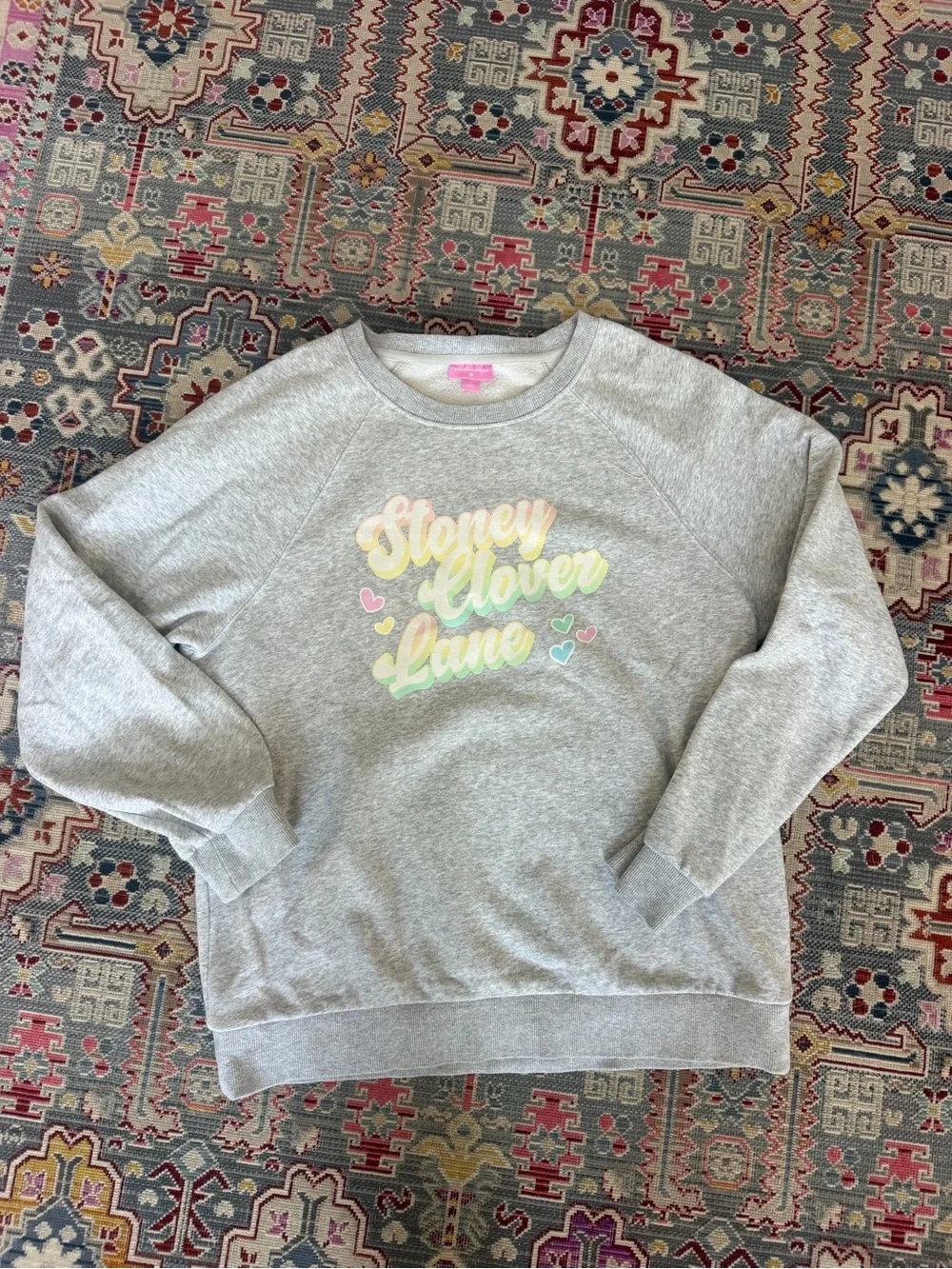 Stoney Clover Lane Light Gray Crewneck with Pastel Script